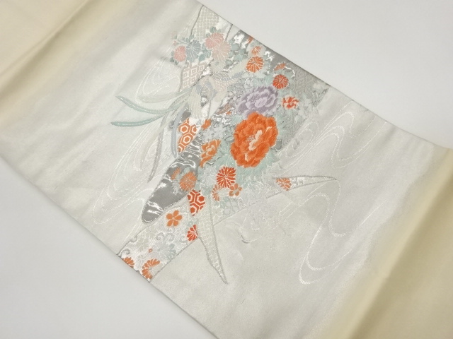 JAPANESE NAGOYA OBI / WOVEN FLOWER & BIRD